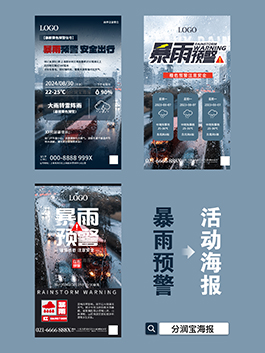 暴雨预警海报设计 暴雨警示预警海报设计